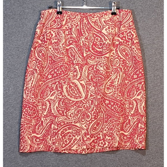 Ann Taylor Dresses & Skirts - ANN‎ TAYLOR Paisley Print Silk Wool Blend Knee Length Skirt Size 10 Red Beige